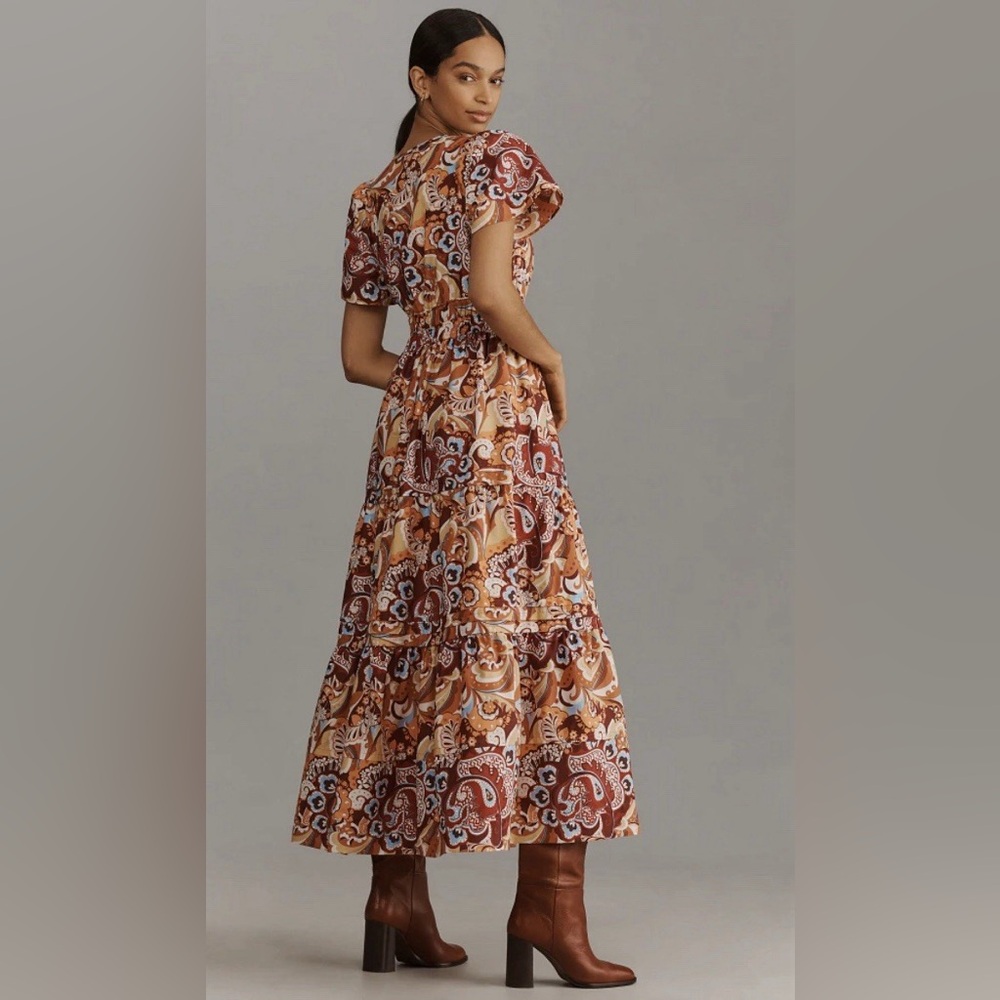 Anthropologie Somerset Maxi Bronze Floral Cotton Dress - Picture 2 of 6